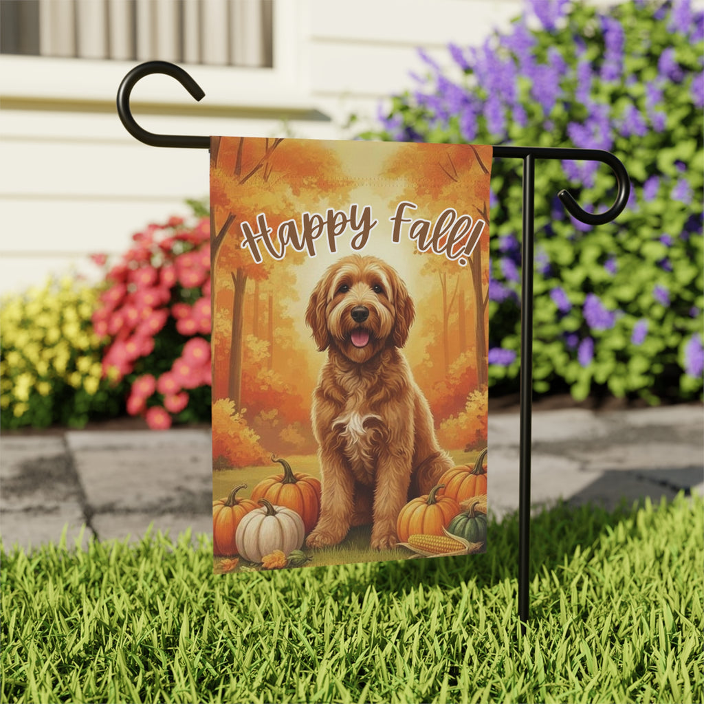 Happy Fall Pumpkin Golden Noodle Garden Flag - outdoor display - Dragonfire Gardens