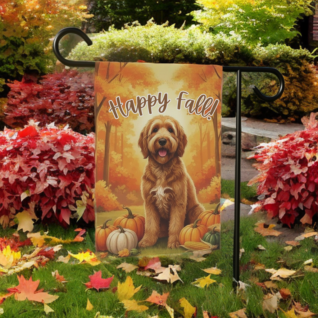 Happy Fall Pumpkin Golden Noodle Garden Flag - size comparison - Dragonfire Gardens