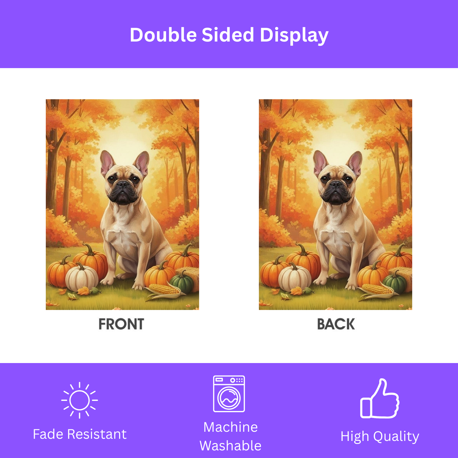 Fall Pumpkin French Bulldog Garden Flag - double-sided design - Dragonfire Gardens