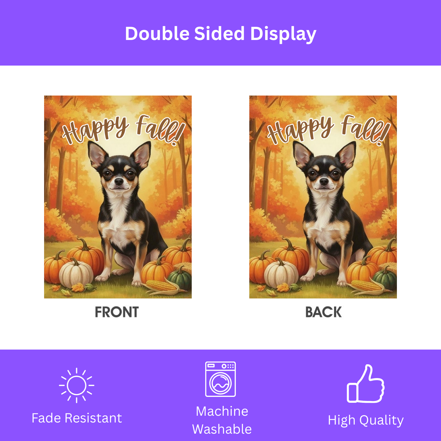 Fall Pumpkin Chihuahua Garden Flag - double-sided design - Dragonfire Gardens