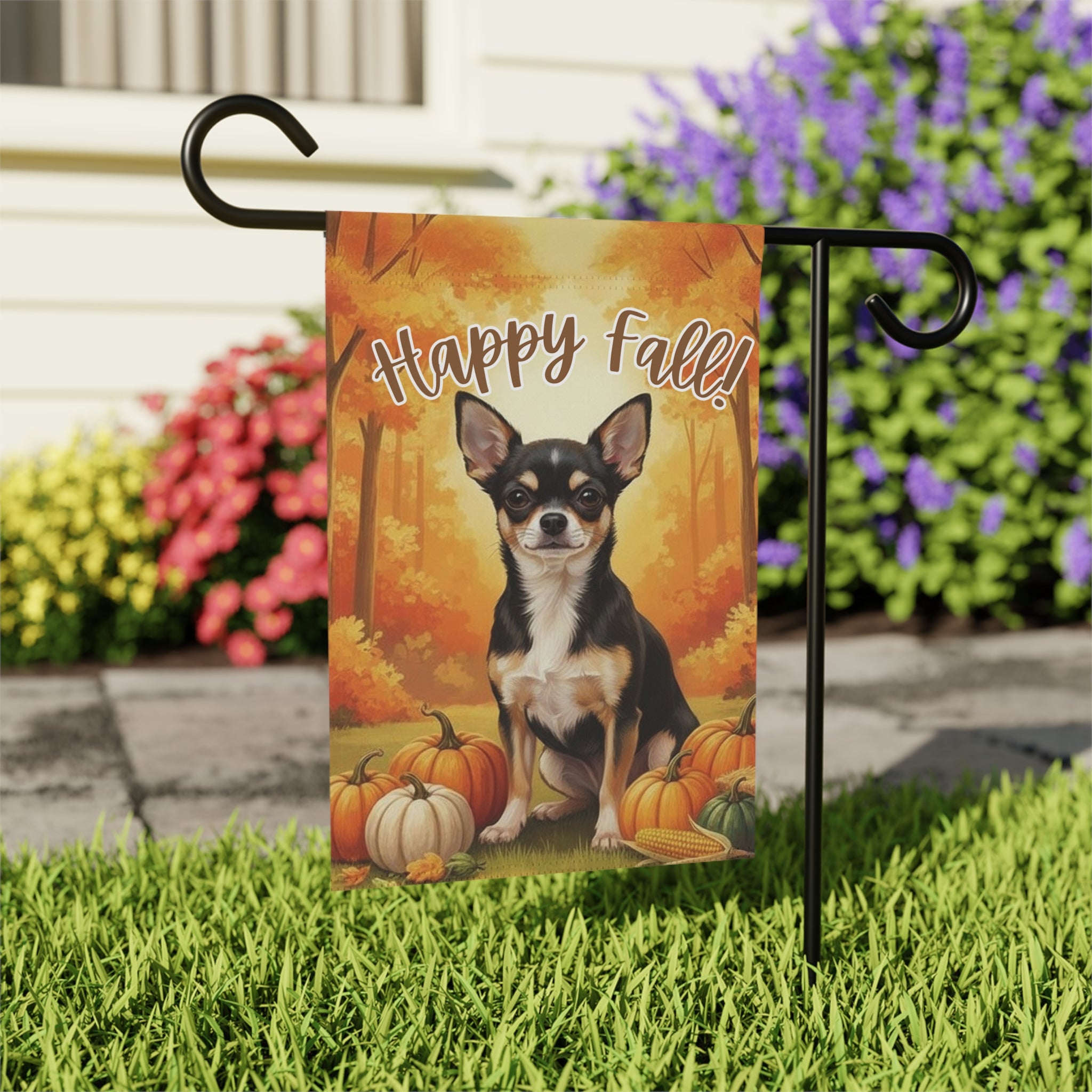 Fall Pumpkin Chihuahua Garden Flag - outdoor display - Dragonfire Gardens