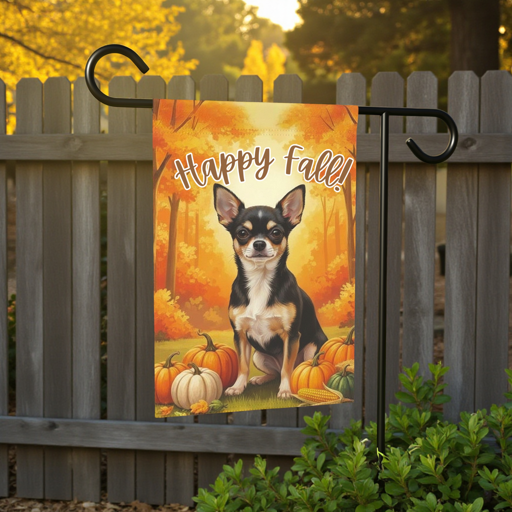 Fall Pumpkin Chihuahua Garden Flag - size comparison - Dragonfire Gardens