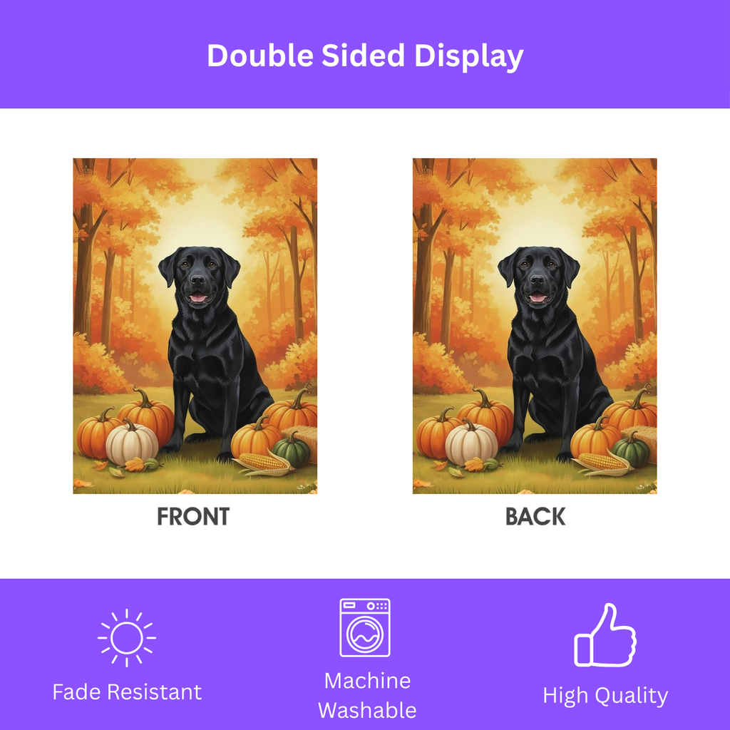 Fall Pumpkin Black Labrador Retriever Garden Flag - double-sided design - Dragonfire Gardens