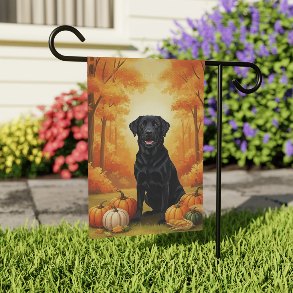 Fall Pumpkin Black Labrador Retriever Garden Flag - outdoor display - Dragonfire Gardens