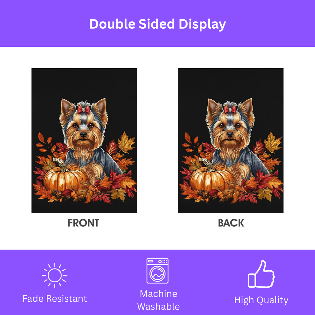 Fall Leaves and Pumpkin Yorkie Garden Flag - double-sided design - Dragonfire Gardens