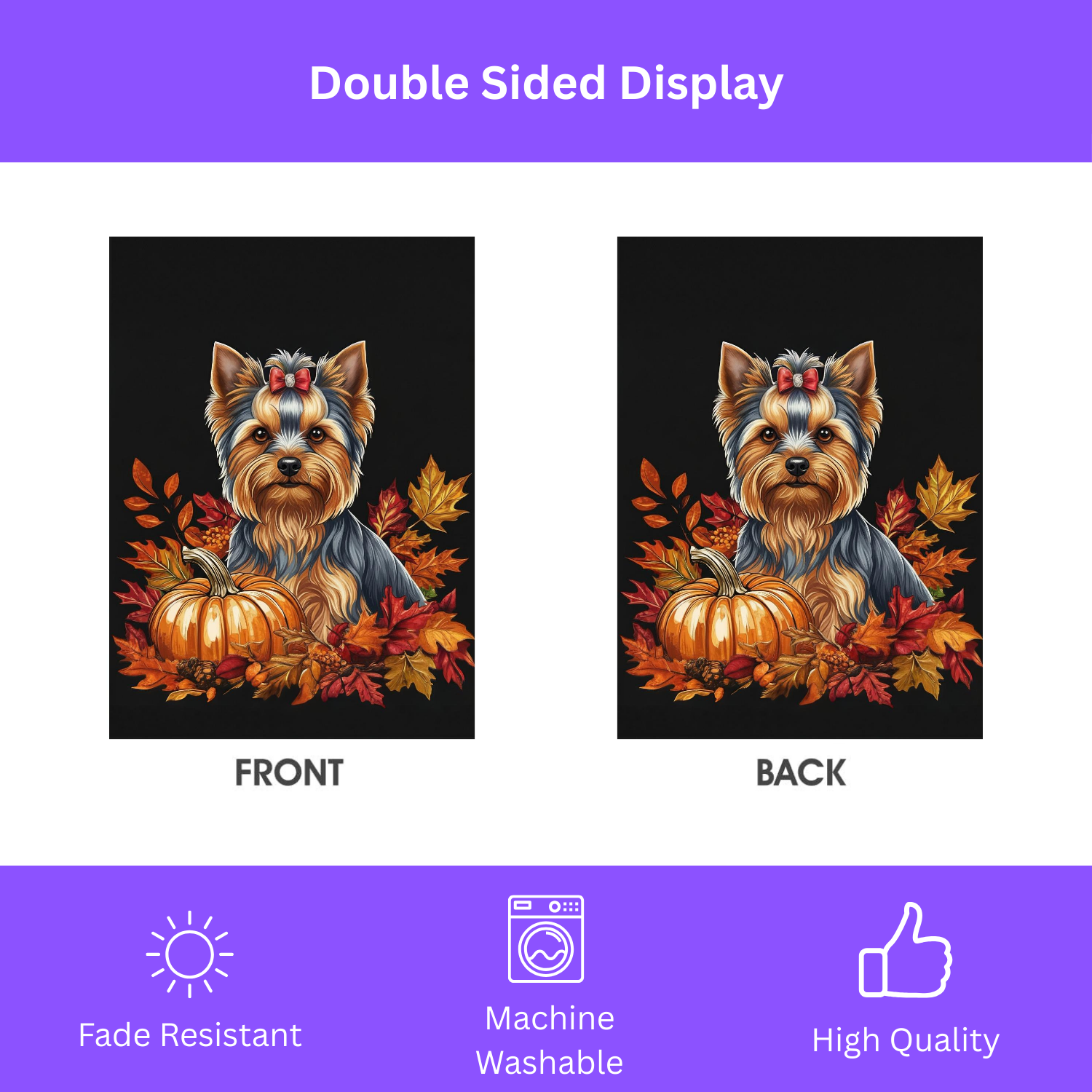 Fall Leaves and Pumpkin Yorkie Garden Flag - double-sided design - Dragonfire Gardens
