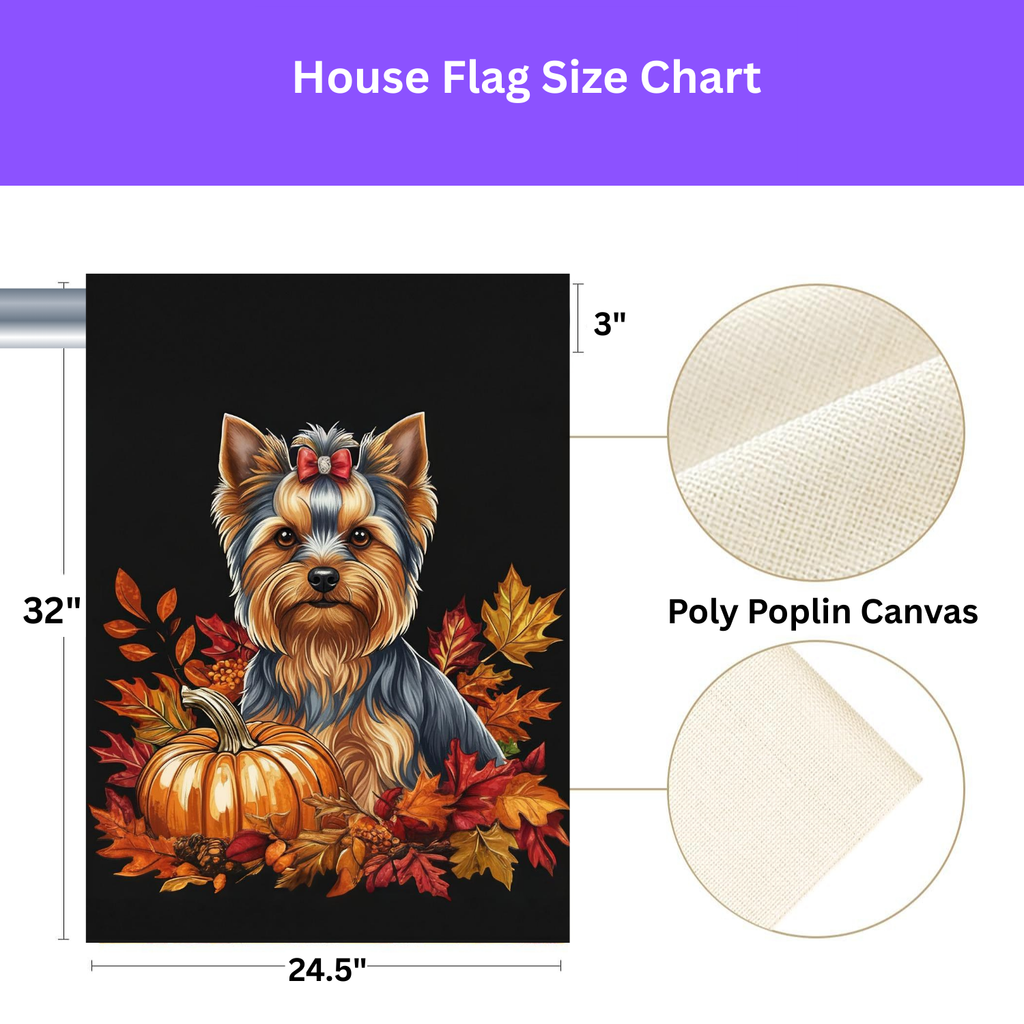 Fall Leaves and Pumpkin Yorkie Garden Flag - yard display - Dragonfire Gardens