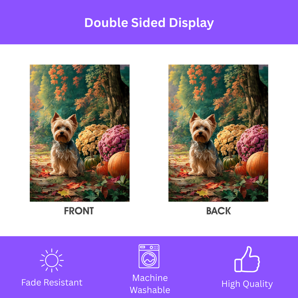 Fall Flowers Yorkshire Terrier Garden Flag - double-sided design - Dragonfire Gardens