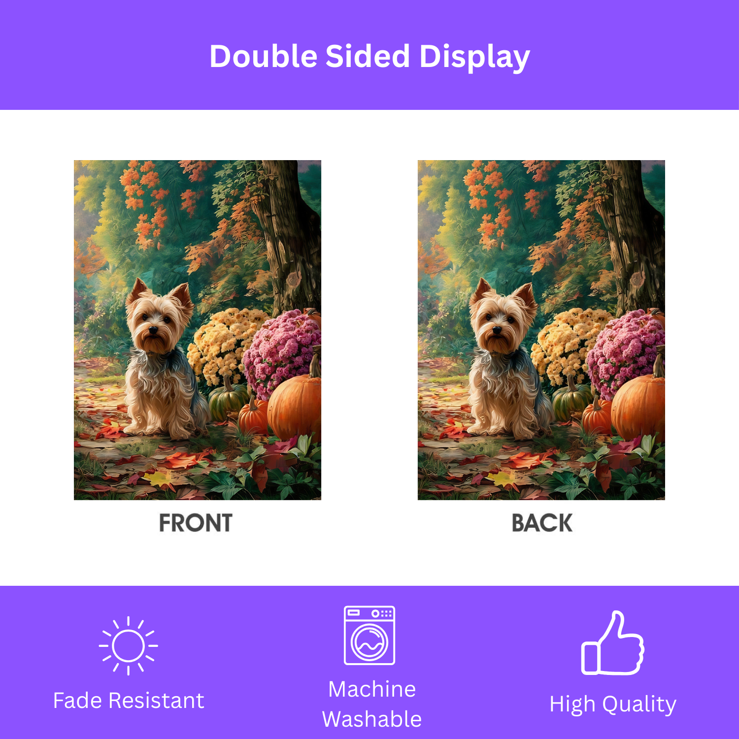 Fall Flowers Yorkshire Terrier Garden Flag - double-sided design - Dragonfire Gardens