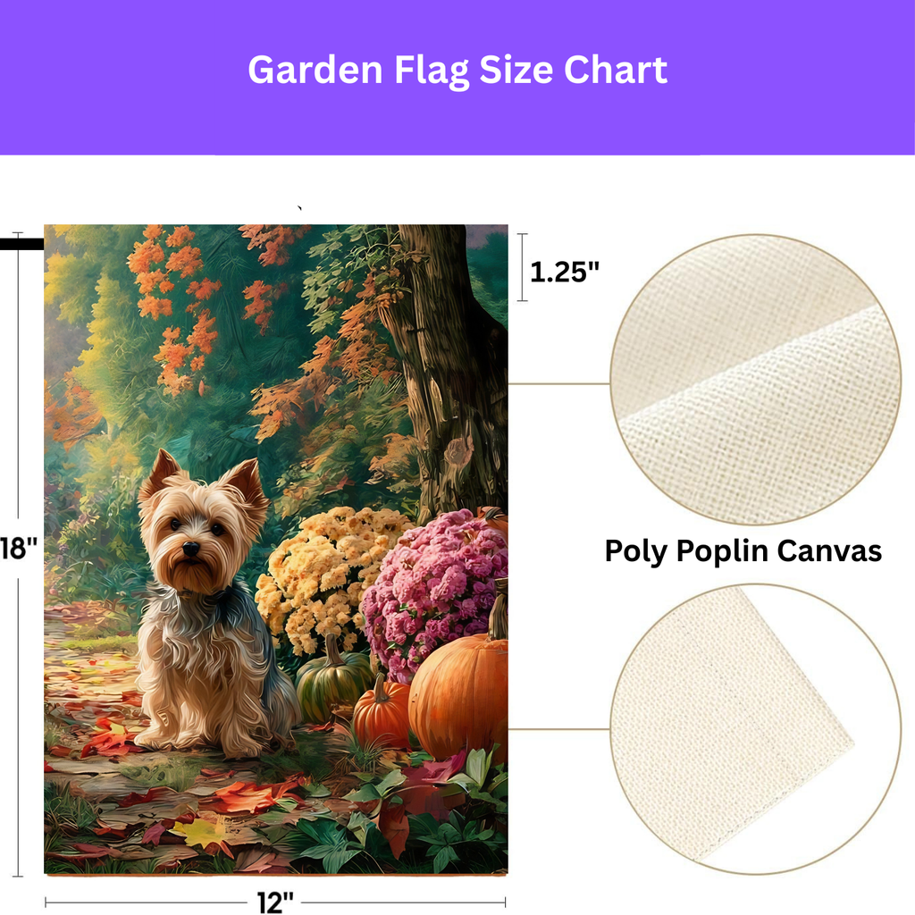 Fall Flowers Yorkshire Terrier Garden Flag - porch decor - Dragonfire Gardens