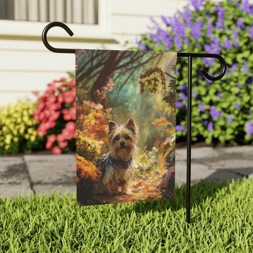 Fall Flower Yorkshire Terrier Garden Flag - outdoor display - Dragonfire Gardens