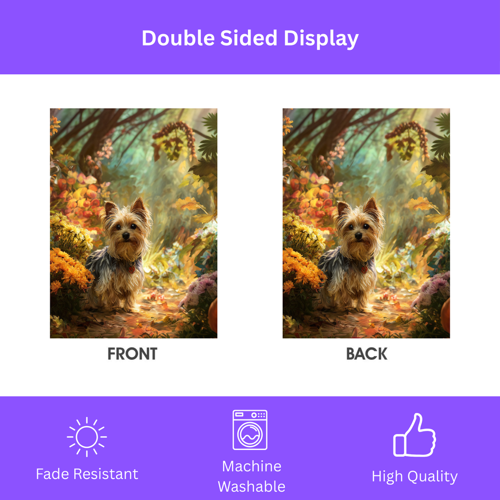 Fall Flower Yorkshire Terrier Garden Flag - double-sided design - Dragonfire Gardens