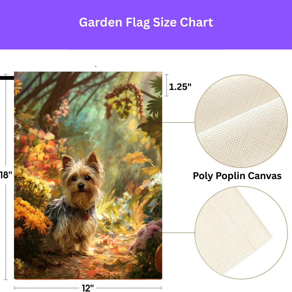 Fall Flower Yorkshire Terrier Garden Flag - porch decor - Dragonfire Gardens