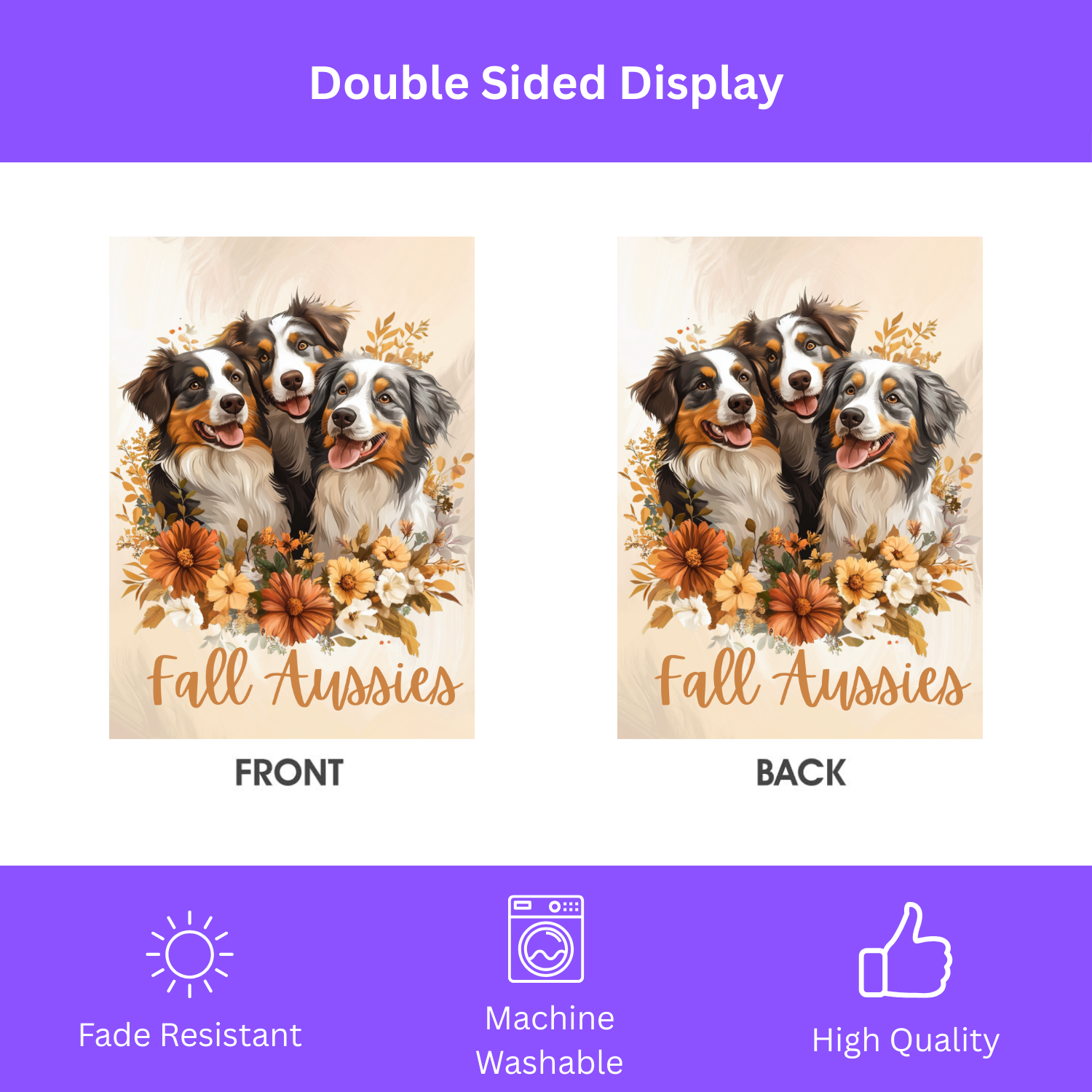 Fall Aussies Garden Flag - double-sided design - Dragonfire Gardens