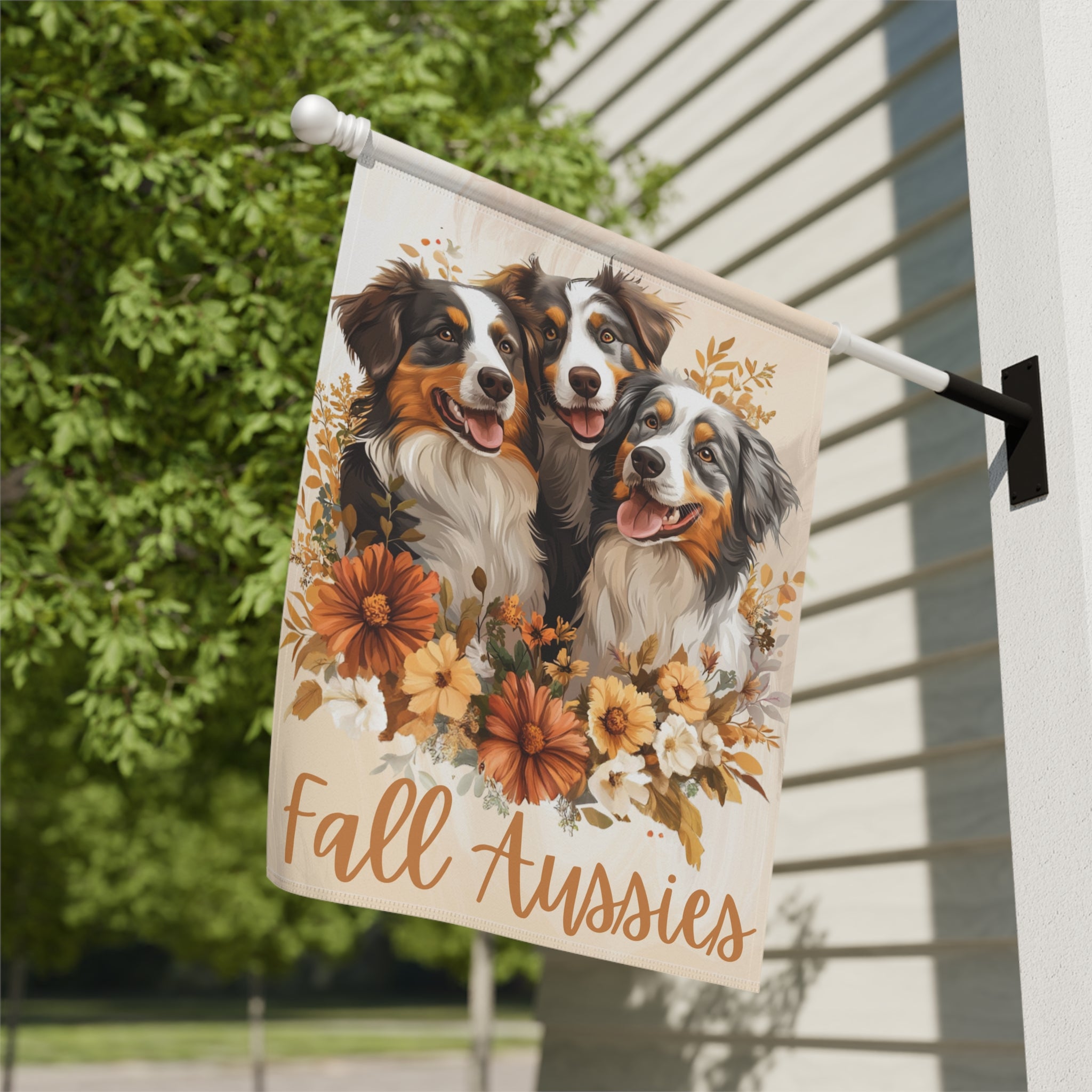 Fall Aussies Garden Flag - close-up detail - Dragonfire Gardens