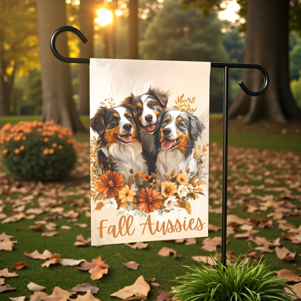 Fall Aussies Garden Flag - size comparison - Dragonfire Gardens