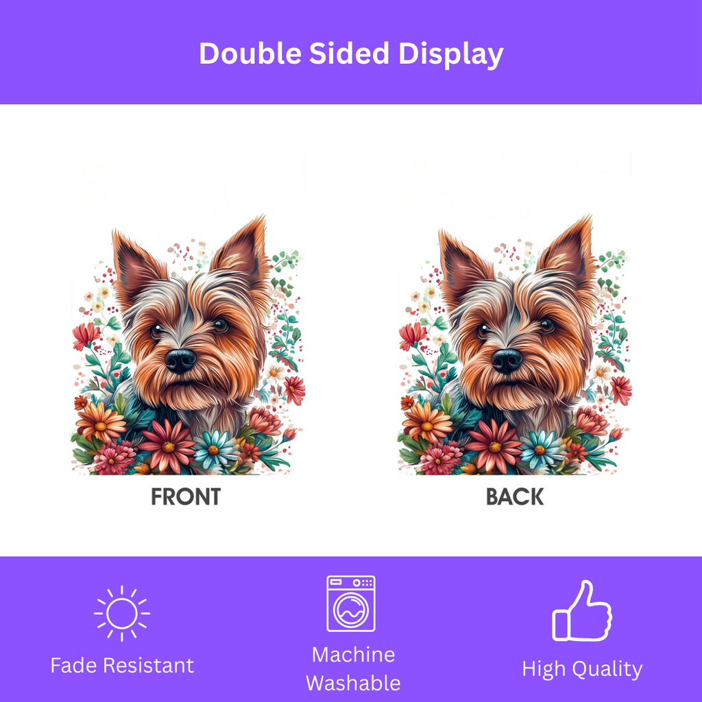 Yorkie and Spring Flowers Garden Flag - double-sided design - Dragonfire Gardens
