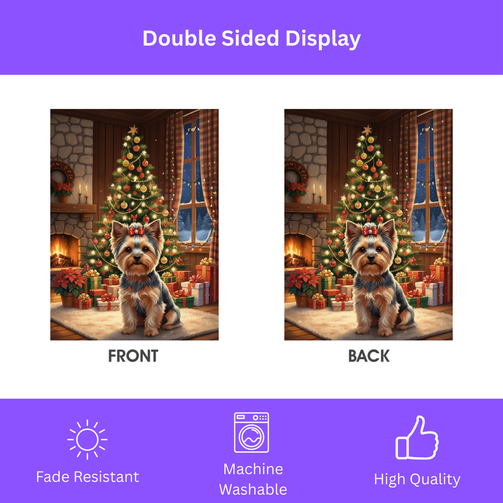 Christmas Tree Yorkie Garden Flag - double-sided design - Dragonfire Gardens