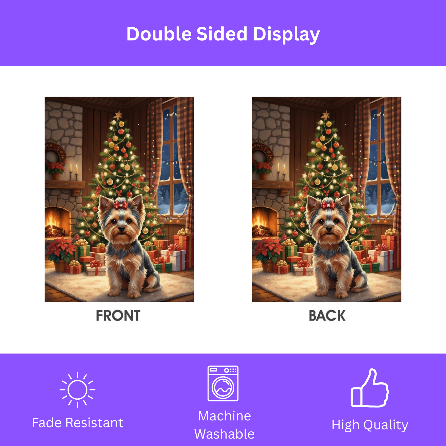 Christmas Tree Yorkie Garden Flag - double-sided design - Dragonfire Gardens