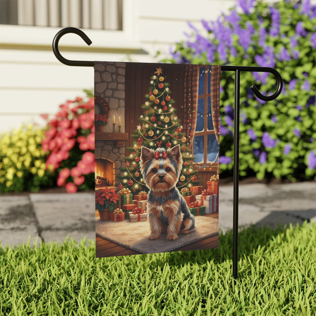 Christmas Tree Yorkie Garden Flag - outdoor display - Dragonfire Gardens