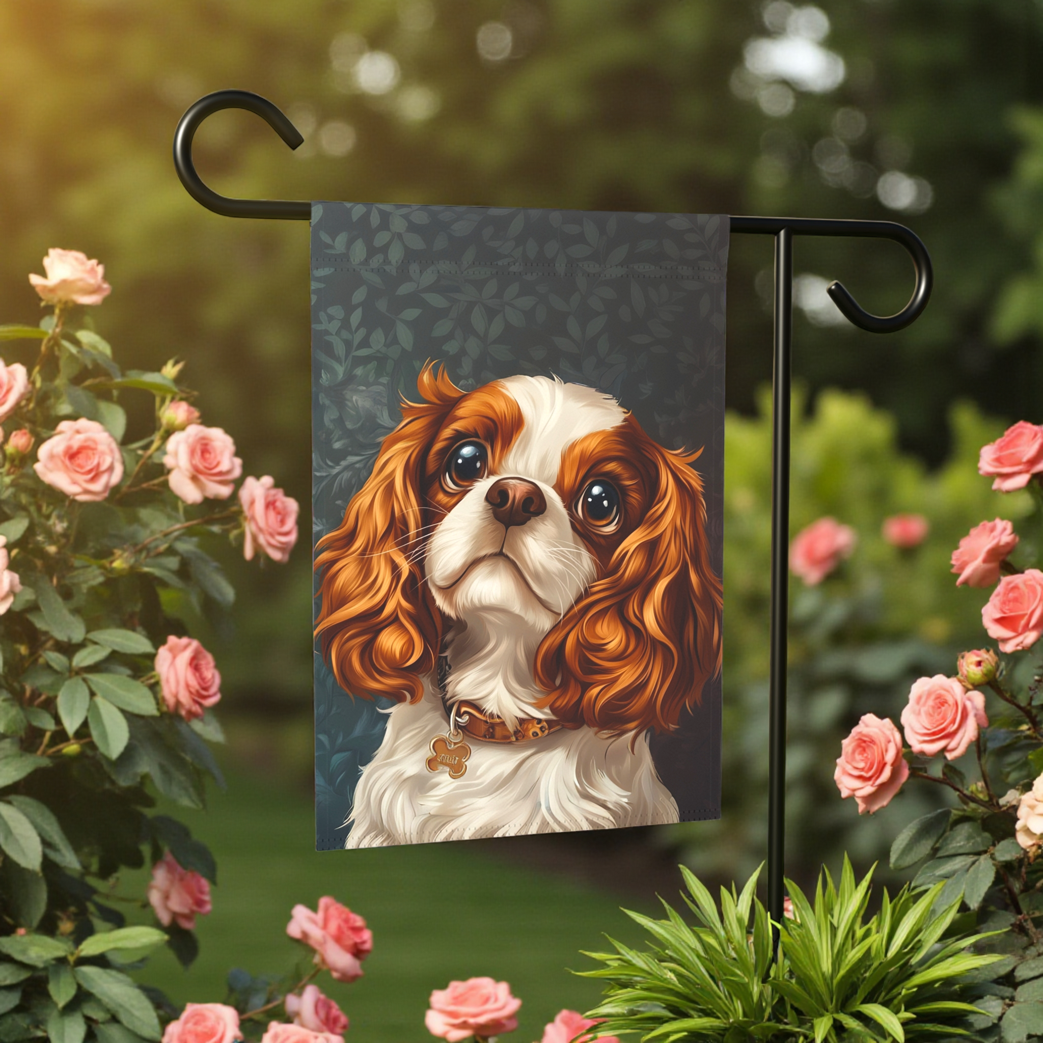 Cavalier King Charles Spaniel Garden Flag - front view - Dragonfire Gardens