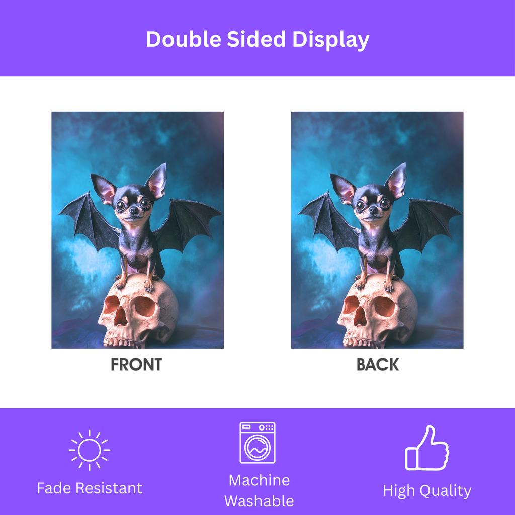 Chihuahua Bat Halloween Garden Flag - double-sided design - Dragonfire Gardens