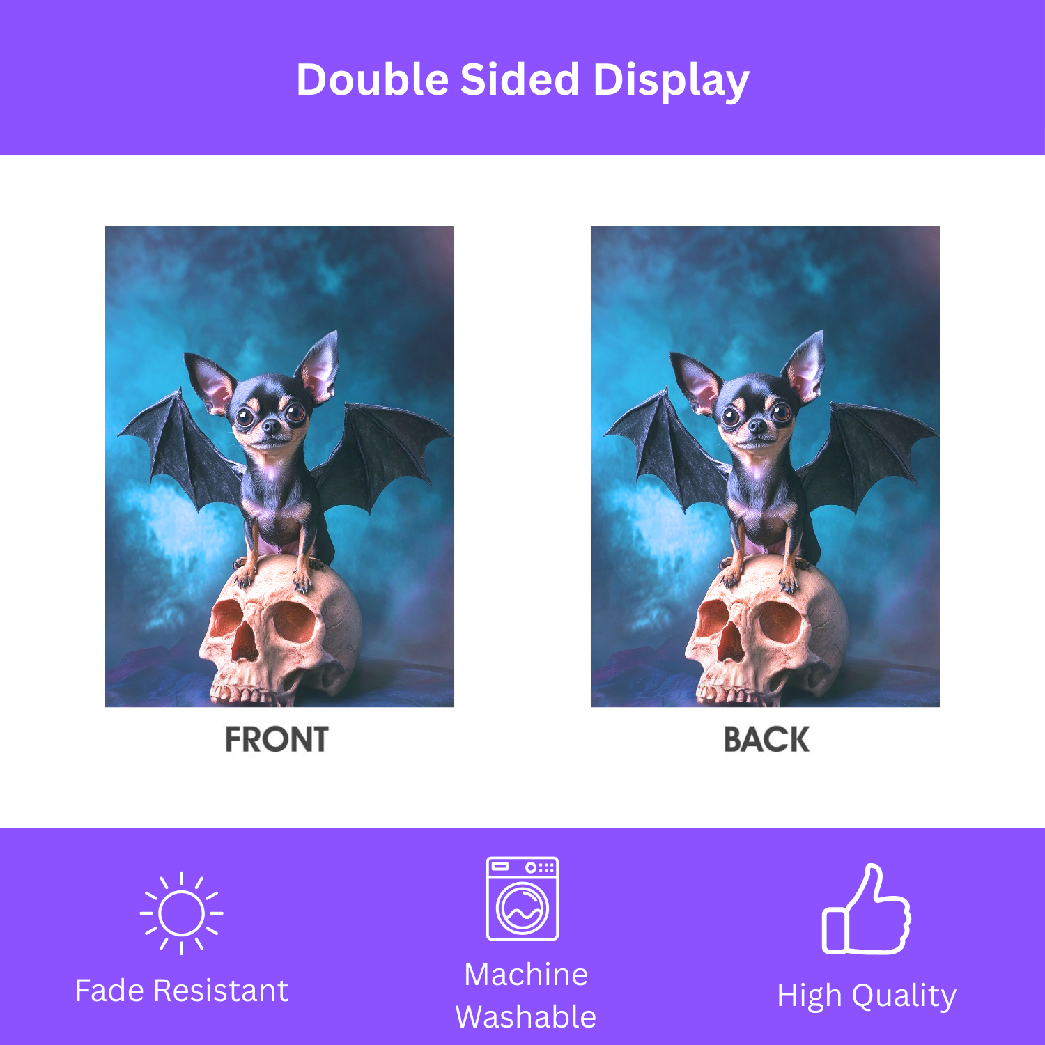 Chihuahua Bat Halloween Garden Flag - double-sided design - Dragonfire Gardens