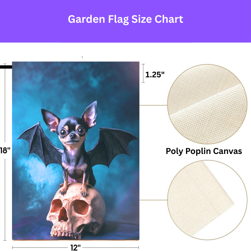 Chihuahua Bat Halloween Garden Flag - porch decor - Dragonfire Gardens