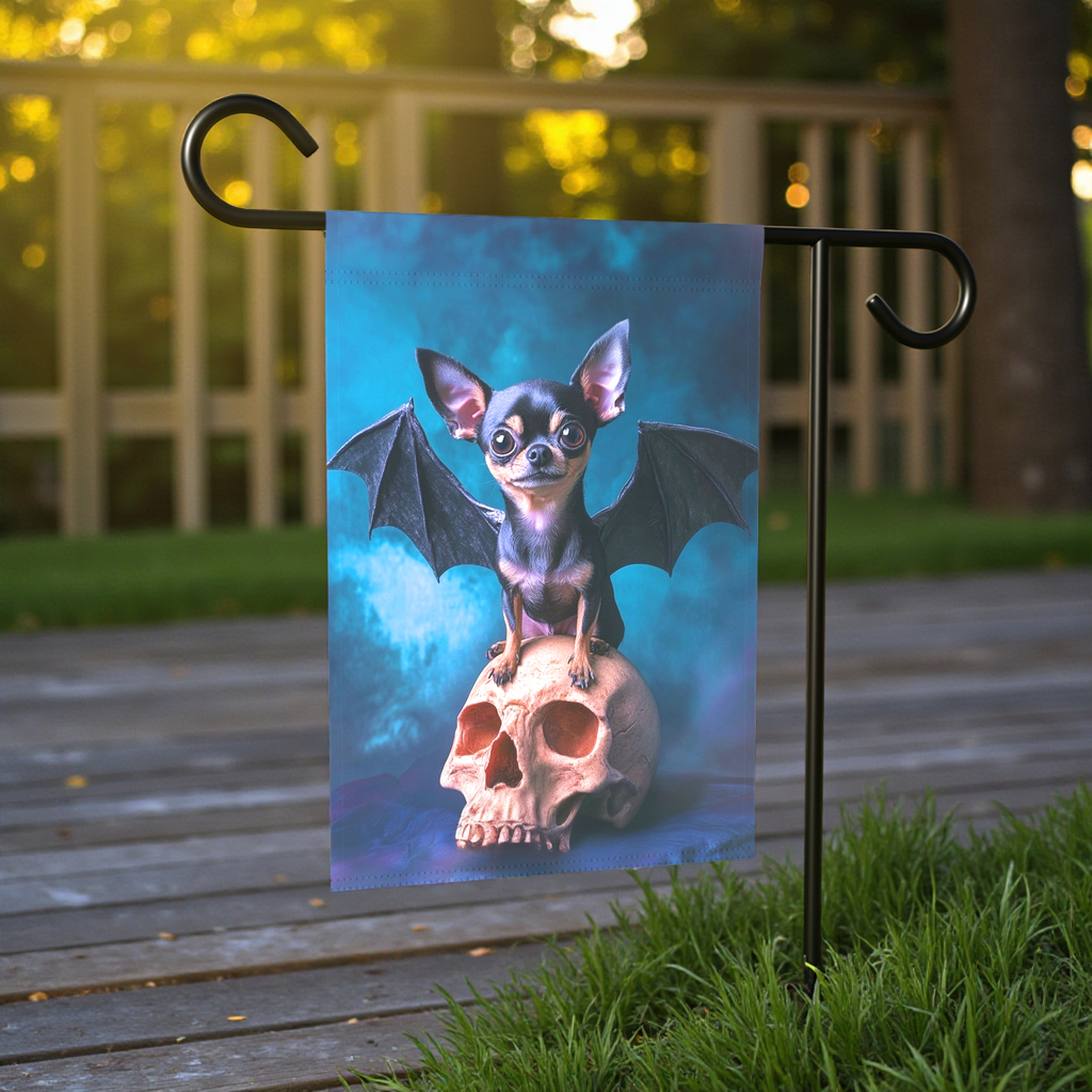 Chihuahua Bat Halloween Garden Flag - size comparison - Dragonfire Gardens
