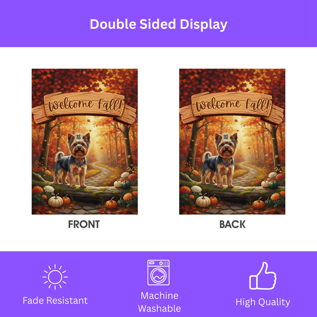 Welcome Fall Yorkshire Terrier Garden Flag - double-sided design - Dragonfire Gardens