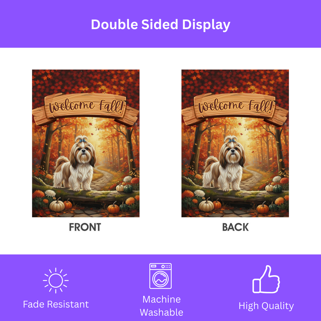 Welcome Fall Shih Tzu Garden Flag - double-sided design - Dragonfire Gardens