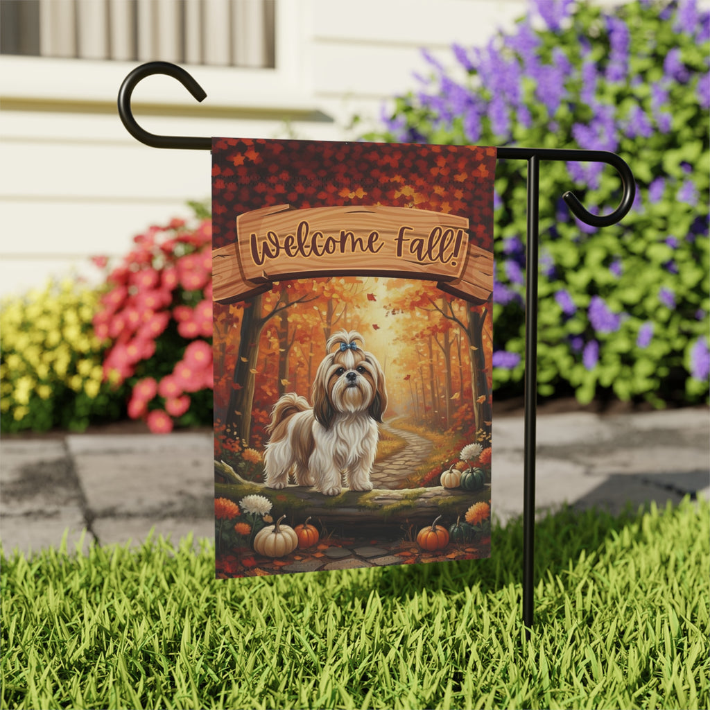 Welcome Fall Shih Tzu Garden Flag - outdoor display - Dragonfire Gardens