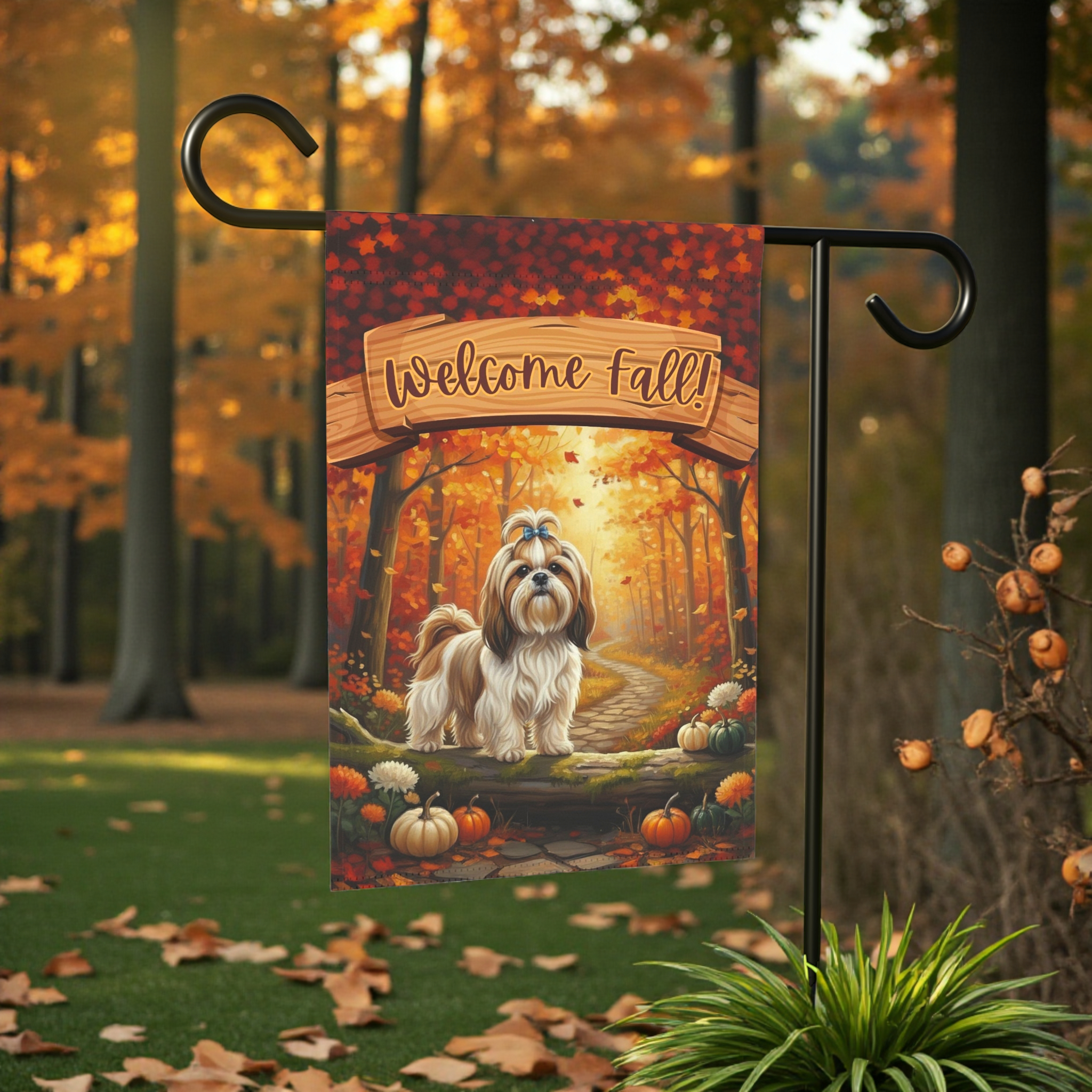 Welcome Fall Shih Tzu Garden Flag - size comparison - Dragonfire Gardens