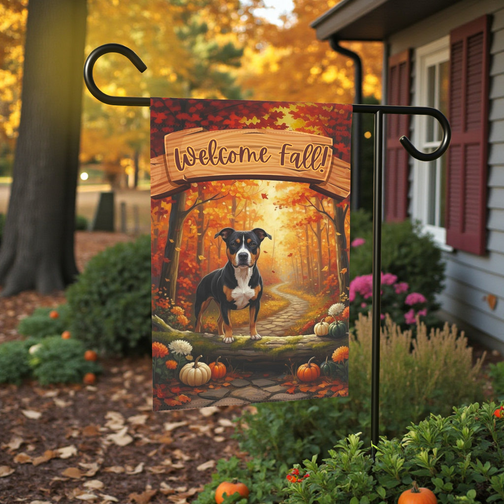 Welcome Fall Pitbull Garden Flag - front view - Dragonfire Gardens