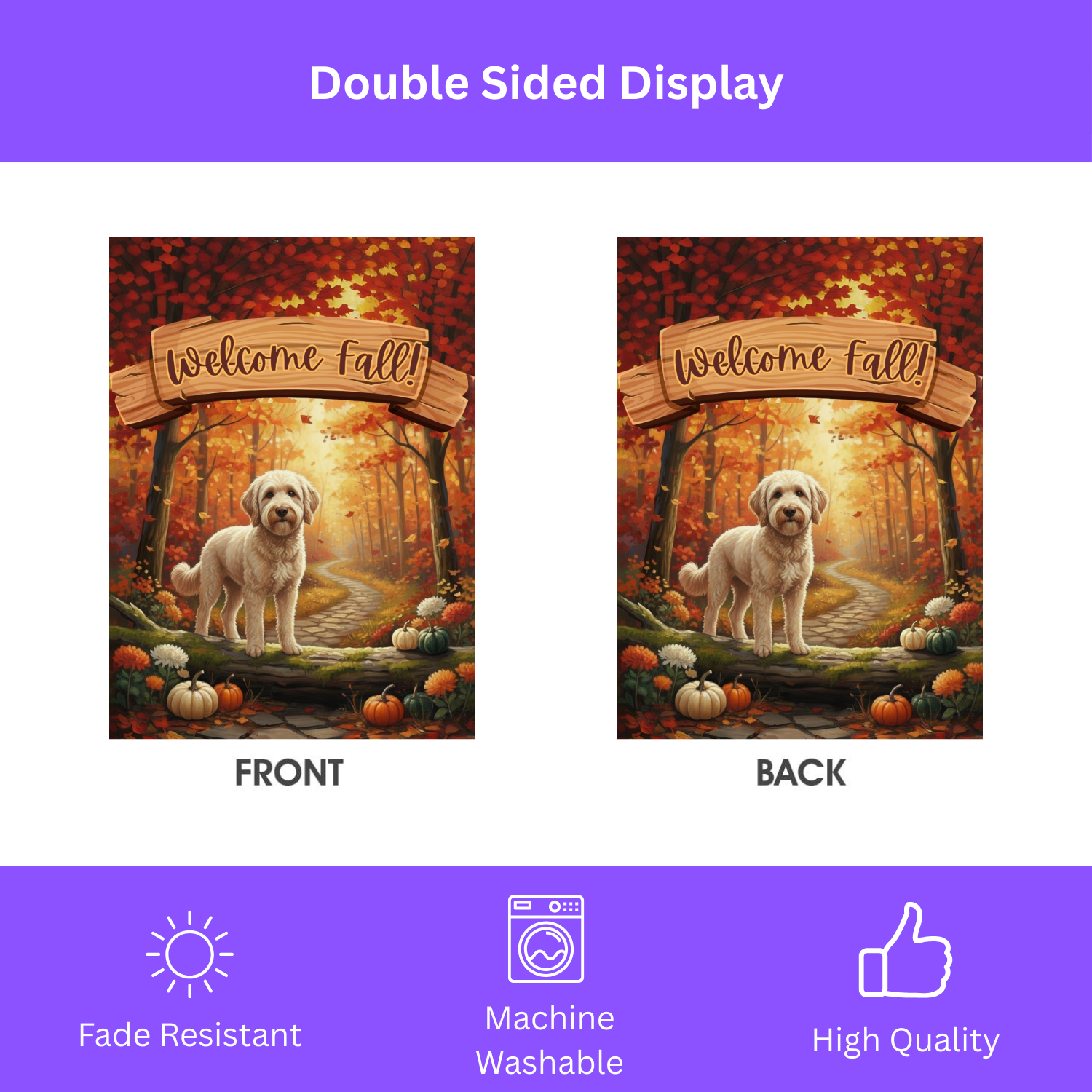 Welcome Fall Golden Noodle Garden Flag - double-sided design - Dragonfire Gardens
