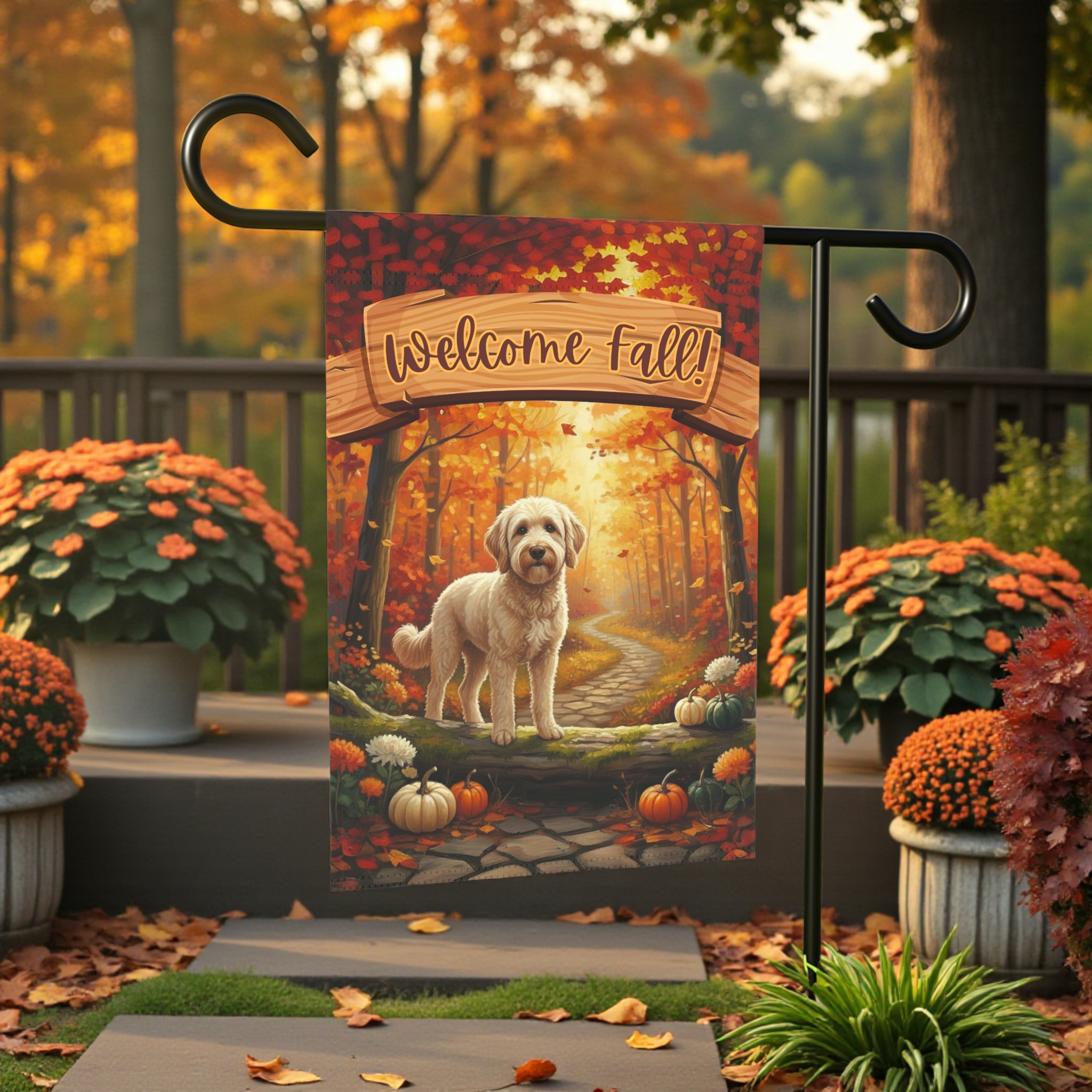 Welcome Fall Golden Noodle Garden Flag - front view - Dragonfire Gardens