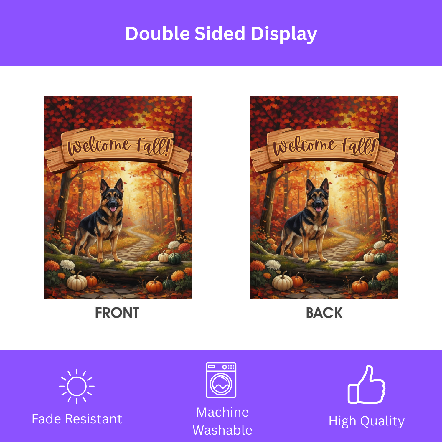Welcome Fall German Shepherd Garden Flag - double-sided design - Dragonfire Gardens