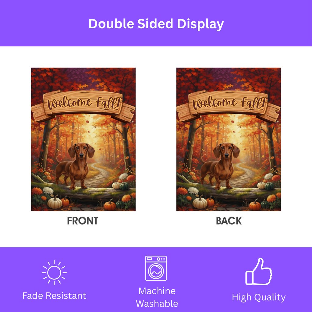 Welcome Fall Dachshund Garden Flag - double-sided design - Dragonfire Gardens