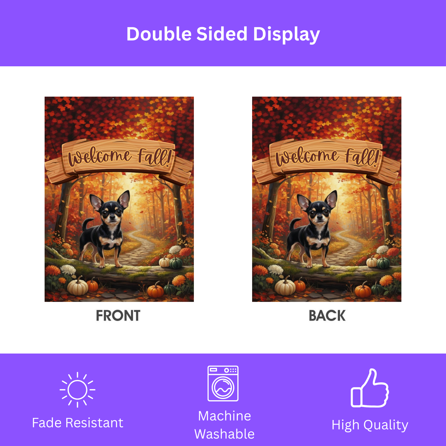 Welcome Fall Chihuahua Garden Flag - double-sided design - Dragonfire Gardens