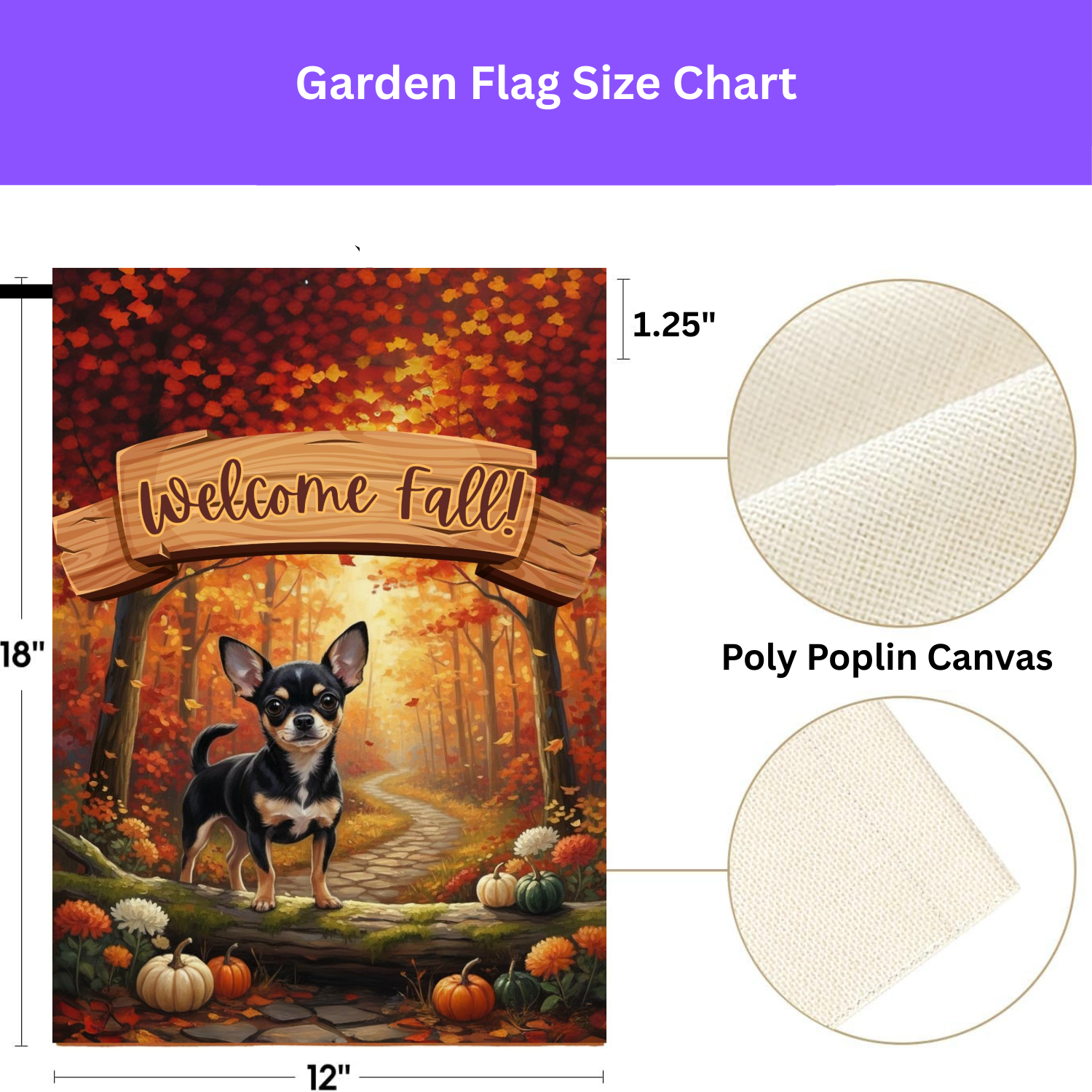 Welcome Fall Chihuahua Garden Flag - porch decor - Dragonfire Gardens