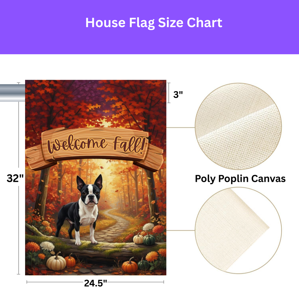 Welcome Fall Boston Terrier Garden Flag - yard display - Dragonfire Gardens