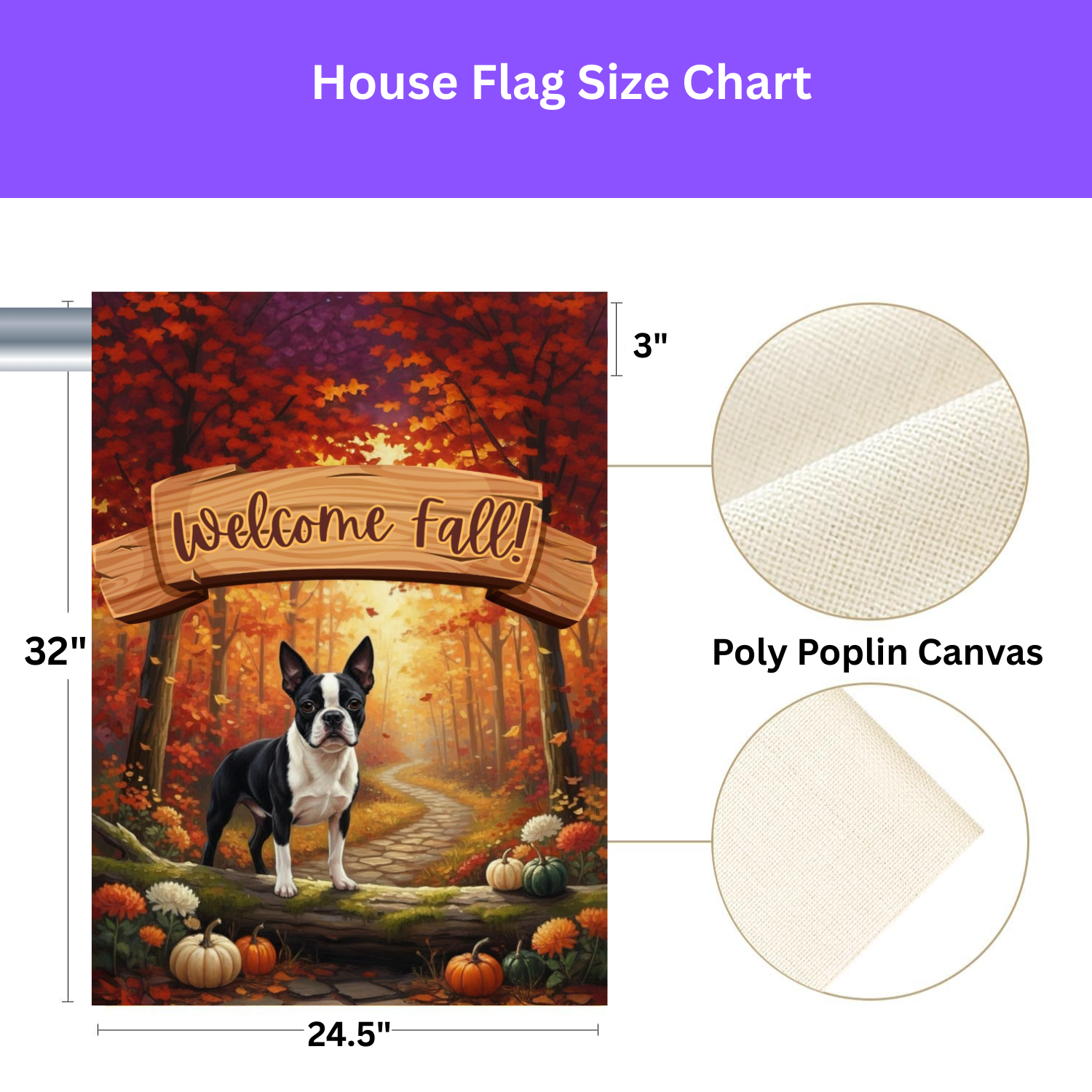 Welcome Fall Boston Terrier Garden Flag - yard display - Dragonfire Gardens