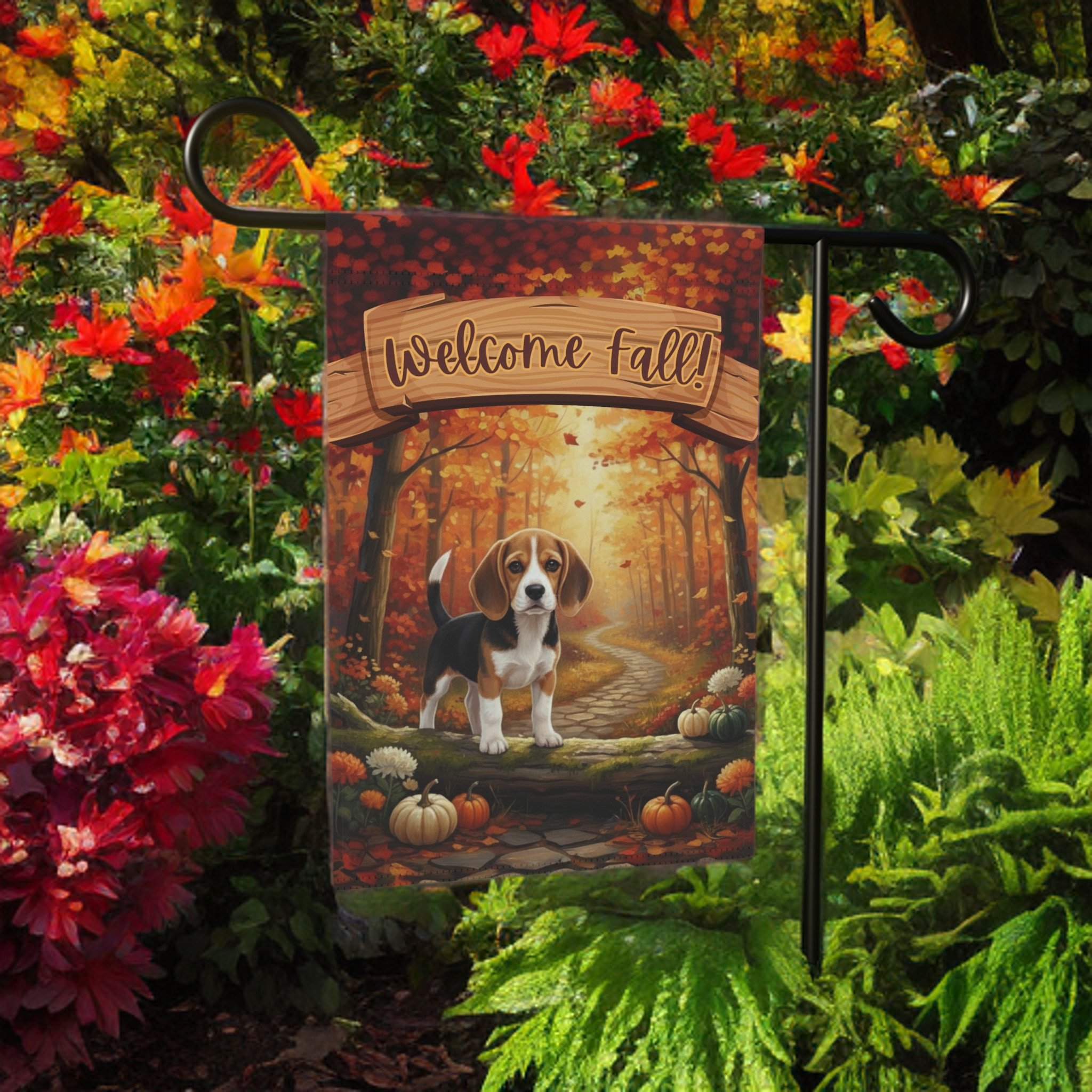 Welcome Fall Beagle Garden Flag