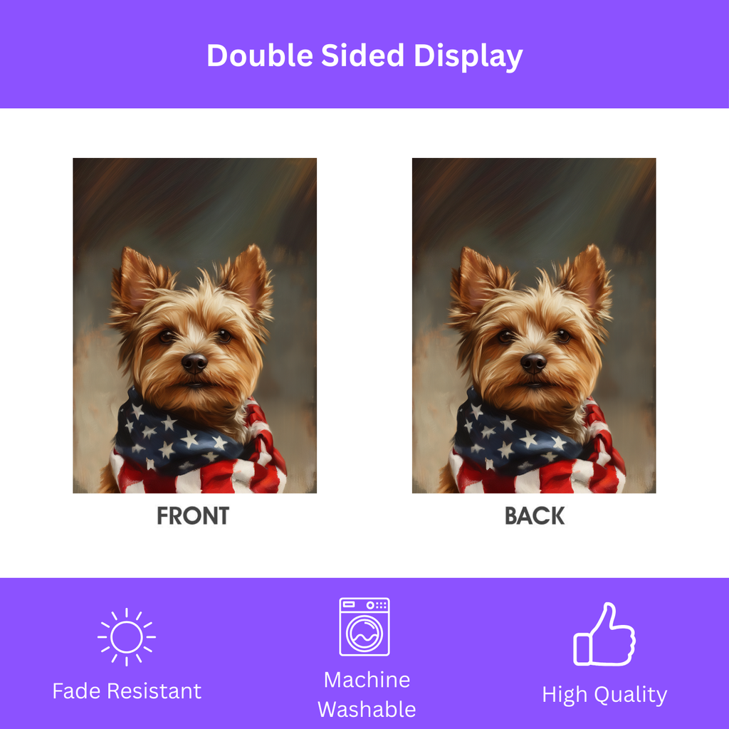 American Flag Yorkshire Terrier Garden Flag - double-sided design - Dragonfire Gardens