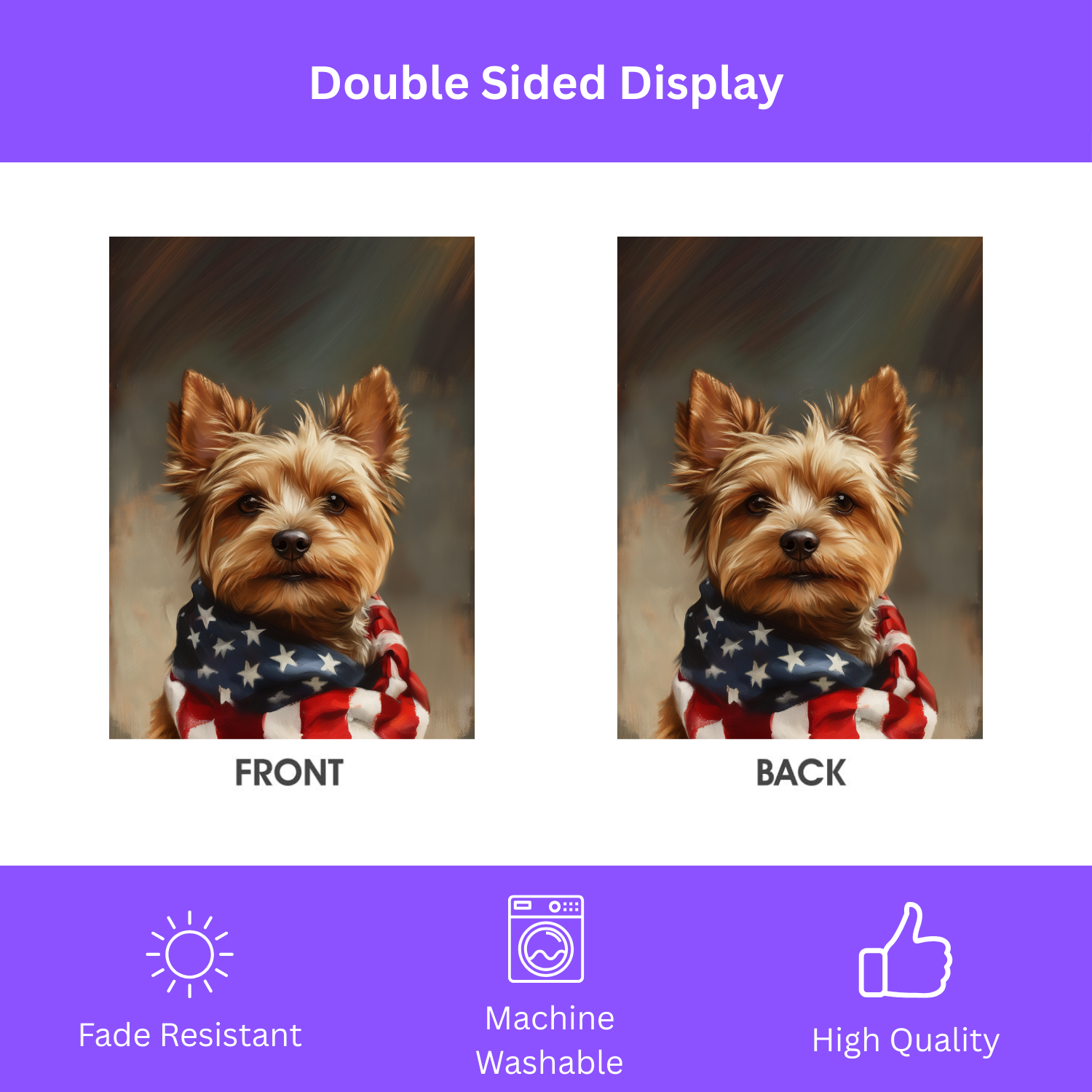 American Flag Yorkshire Terrier Garden Flag - double-sided design - Dragonfire Gardens