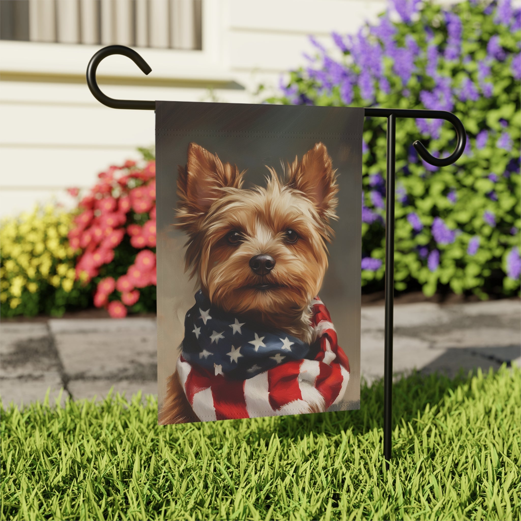 American Flag Yorkshire Terrier Garden Flag - outdoor display - Dragonfire Gardens