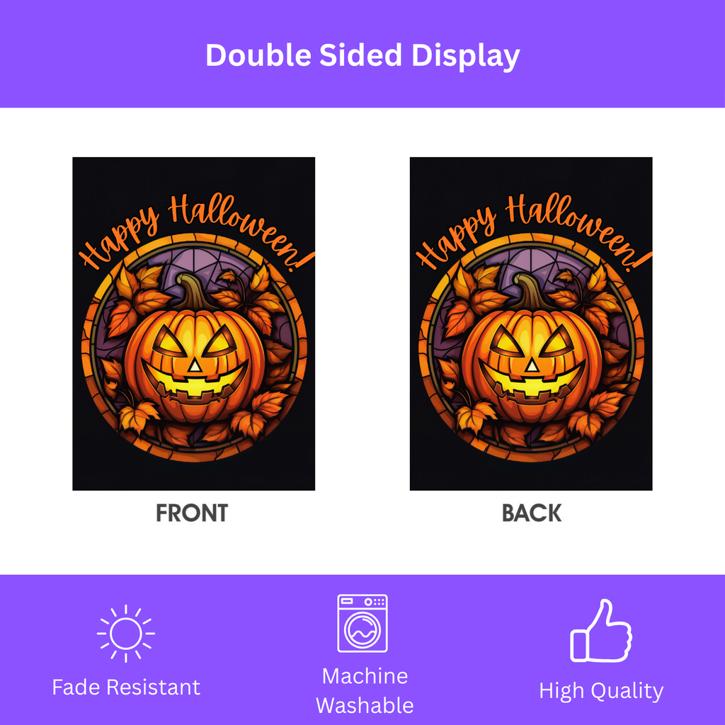 Jack-o-lantern Halloween Garden Flag - double-sided design - Dragonfire Gardens