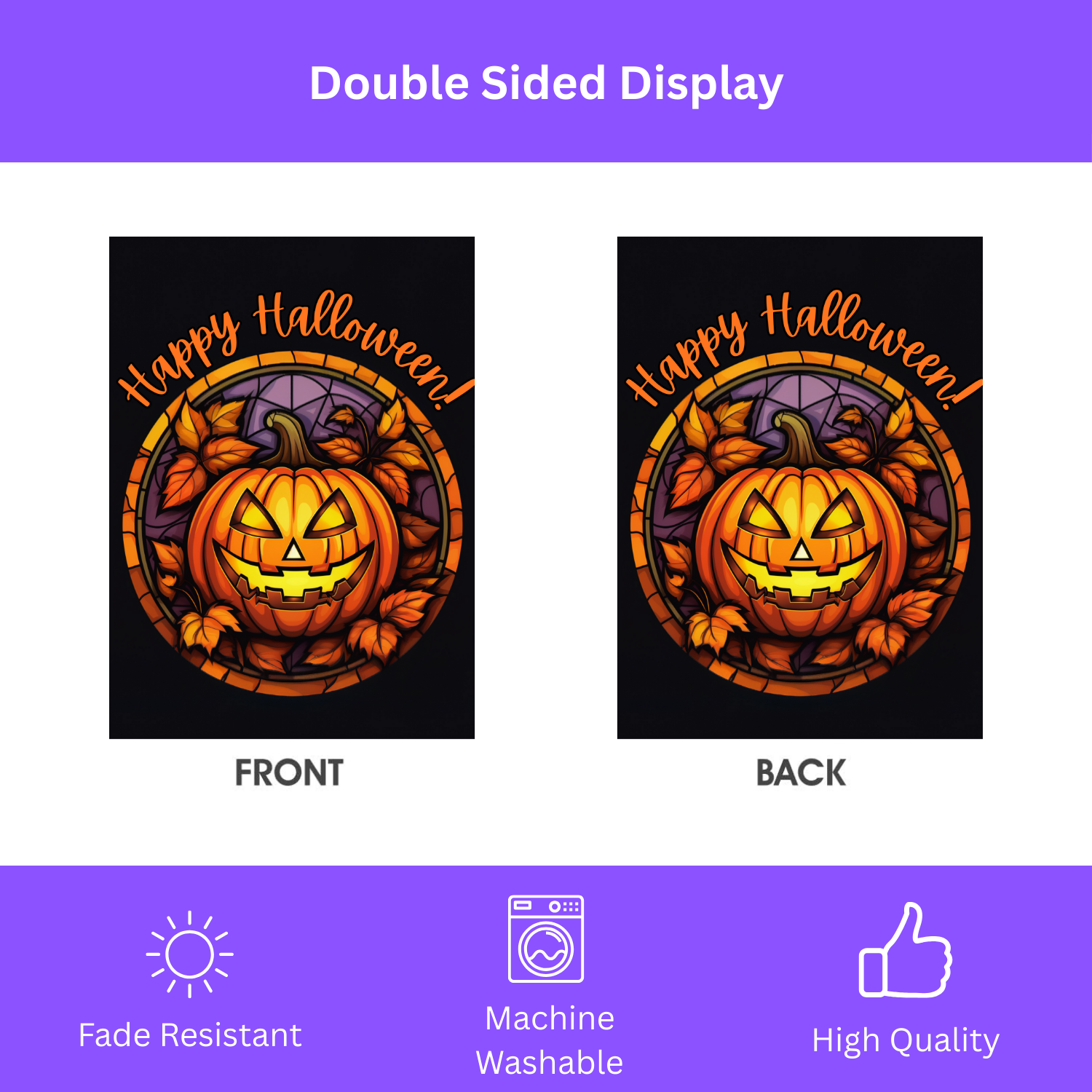 Jack-o-lantern Halloween Garden Flag - double-sided design - Dragonfire Gardens