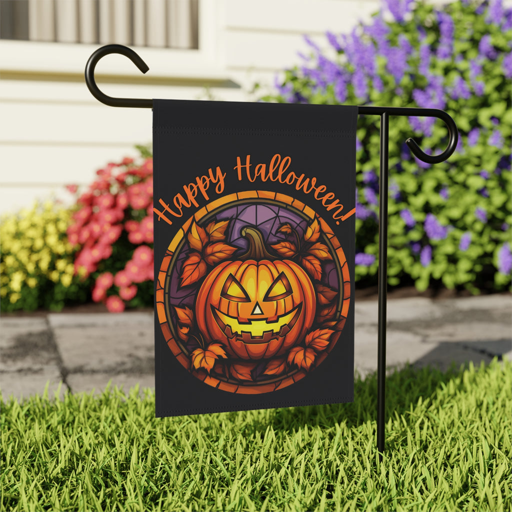 Jack-o-lantern Halloween Garden Flag - outdoor display - Dragonfire Gardens