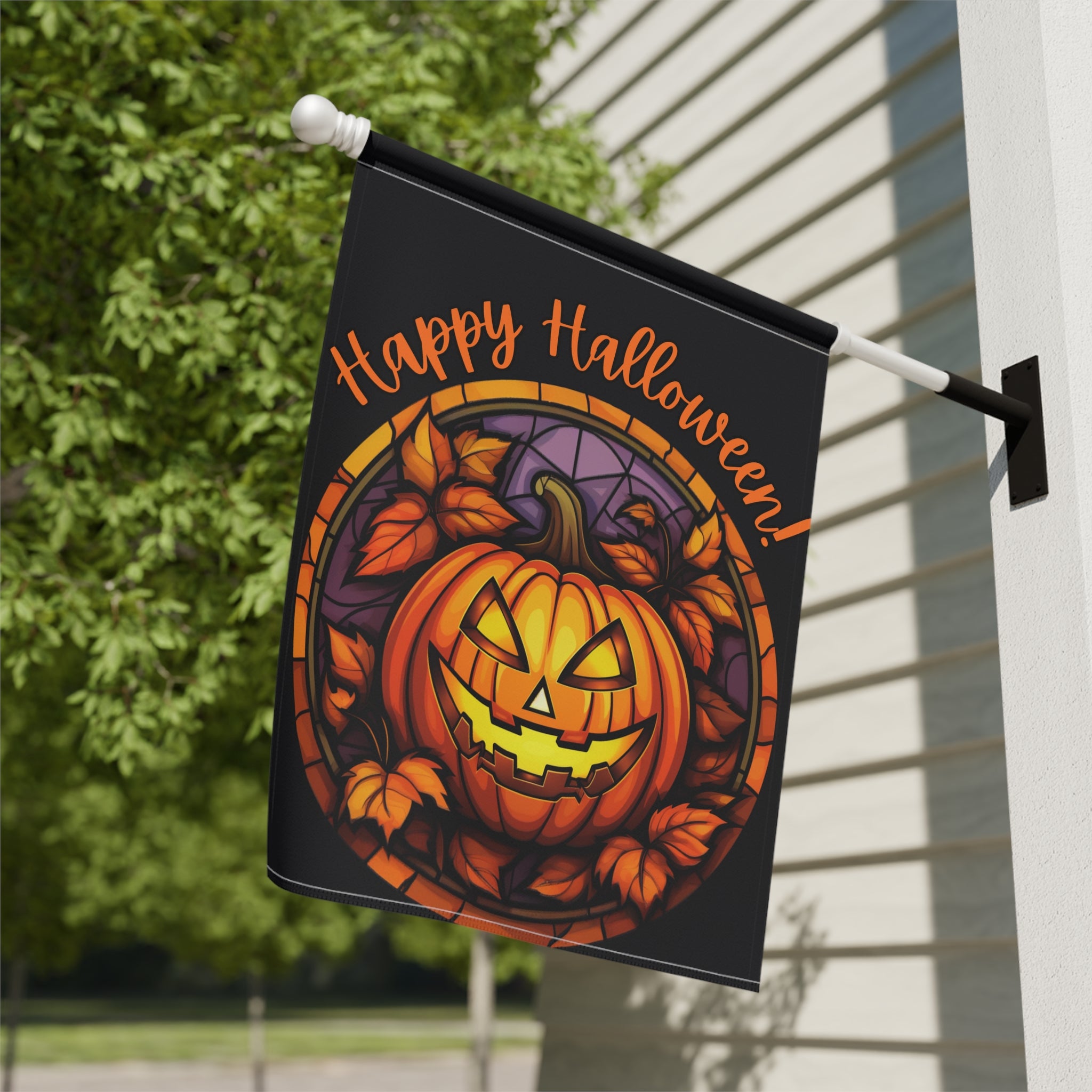 Jack-o-lantern Halloween Garden Flag - close-up detail - Dragonfire Gardens